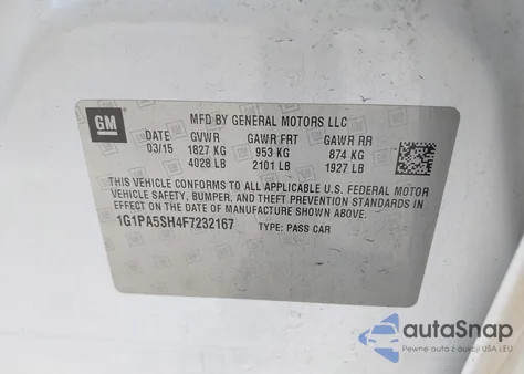 2015 Chevrolet Cruze Ls Auto from USA, damaged, VIN 1G1PA5SH4F7232167